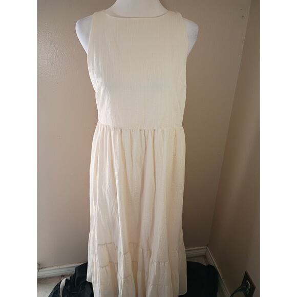 Zara Maxi Dress Beige Tiered Sleeveless Backless Sz L Beach Festival - Picture 2 of 14
